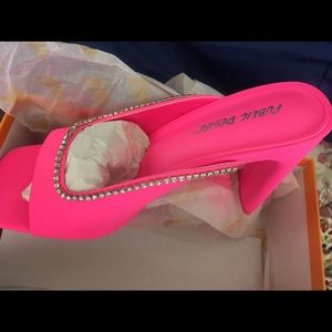 Public Desire Abella pink kitten heels, rhinestone trim. NIB, size 7